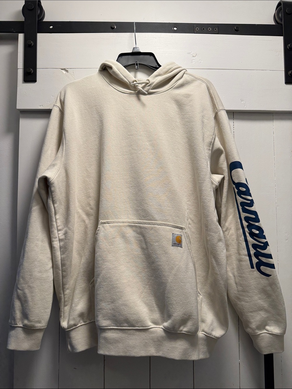 Men’s Carhartt Hooded Sweatshirt Cream & Blue Loose Fit XL Built for Grnerations